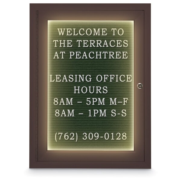 18"x24" 1-Door Enclosed Outdoor Letterboard, Header, Green Felt/Bronze